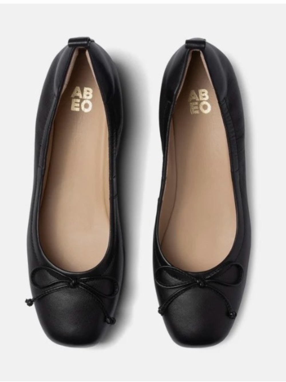 ABEO Black Leather Ballet Flats with Bow